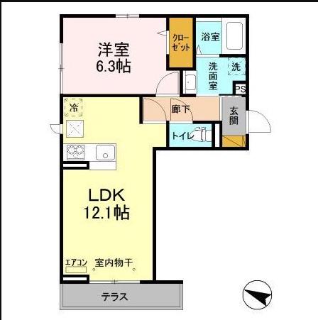 メルヴェイユおおたかの森Ⅱ(1LDK/1階)の間取り写真