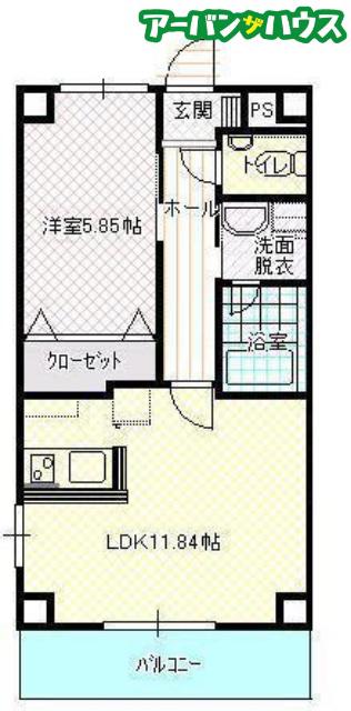 ハートフル大元駅前(1LDK/4階)の間取り写真