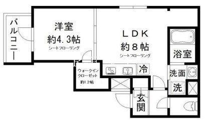 MOCXION四谷三丁目(1LDK/3階)の間取り写真