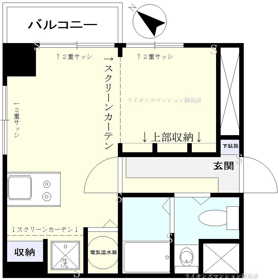 ライオンズマンション御苑前(ワンルーム/8階)の間取り写真