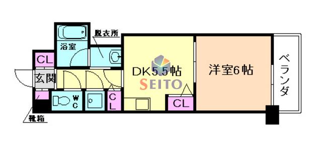 クリーデンス福島(1DK/6階)の間取り写真