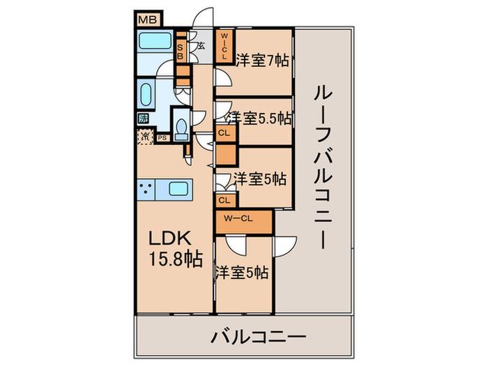 ライトテラス世田谷砧(4LDK/5階)の間取り写真