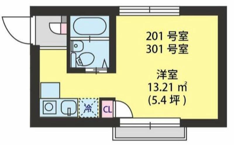 VILLA YUTAKACHO(ワンルーム/2階)の間取り写真