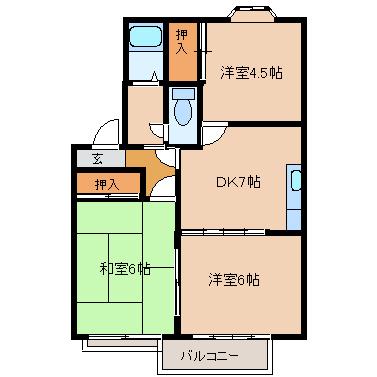 AS60コーポ(3DK/1階)の間取り写真
