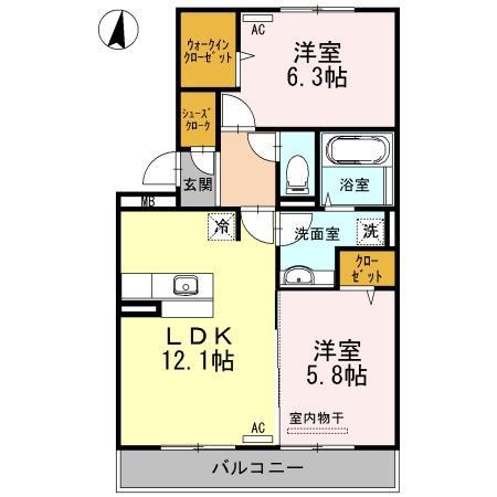 ボナールY B棟(2LDK/3階)の間取り写真