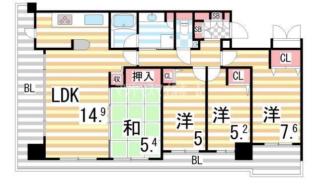 ローレルスクエア住道サンタワー(4LDK/20階)の間取り写真