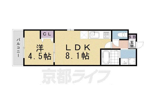 RESIDENCE二条洛中庵(1LDK/2階)の間取り写真