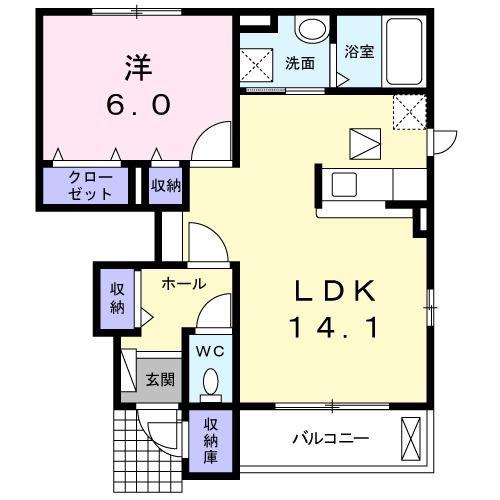 クレシア C(1LDK/1階)の間取り写真