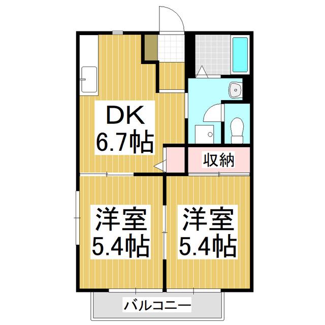 フレグランスヴィラ A棟(2DK/2階)の間取り写真