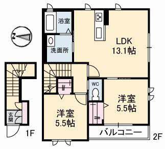 アイリスII(2LDK/2階)の間取り写真