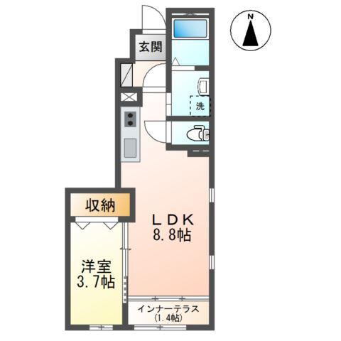 プレンティフル芳賀II(1LDK/1階)の間取り写真