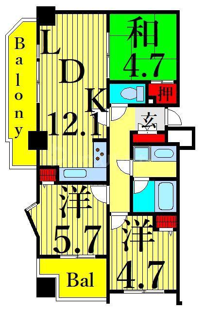 レガリアレジデンス南千住ウインドシティ(2LDK/5階)の間取り写真