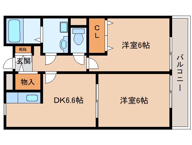 ソレアード白庭(2DK/2階)の間取り写真