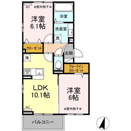 ヒルズ石和 B棟(2LDK/3階)の間取り写真