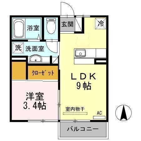 アルコバレーノ蛇田 A(1LDK/2階)の間取り写真