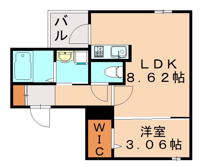 ラクラス南福岡サウス(1LDK/4階)の間取り写真