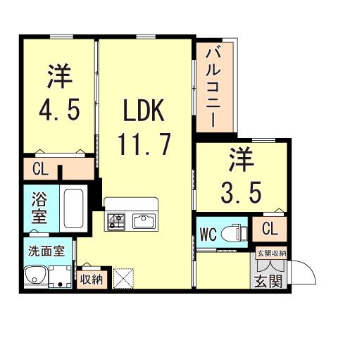 明石市硯町1丁目PJ(2LDK/3階)の間取り写真