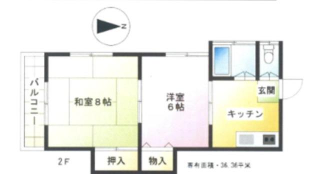 福島荘2階(2K/2階)の間取り写真