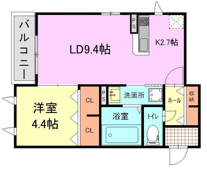 ヴェルカーサ大橋(1LDK/3階)の間取り写真