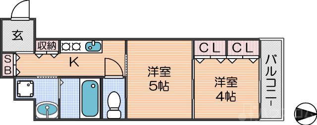 R RESIDENCE難波南I(2K/11階)の間取り写真