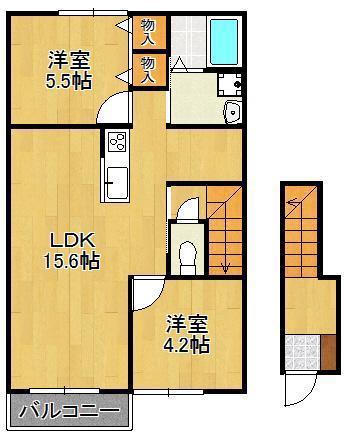 SHINE B棟(2LDK/2階)の間取り写真