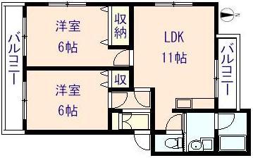 アーバニア幸文(2LDK/3階)の間取り写真