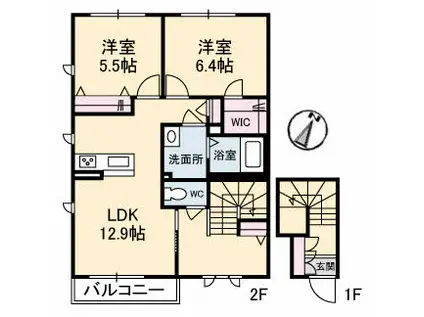 シャーメゾン中府(2LDK/2階)の間取り写真
