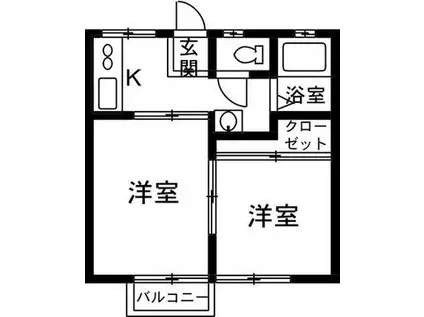 岡野ハイツ(2K/1階)の間取り写真