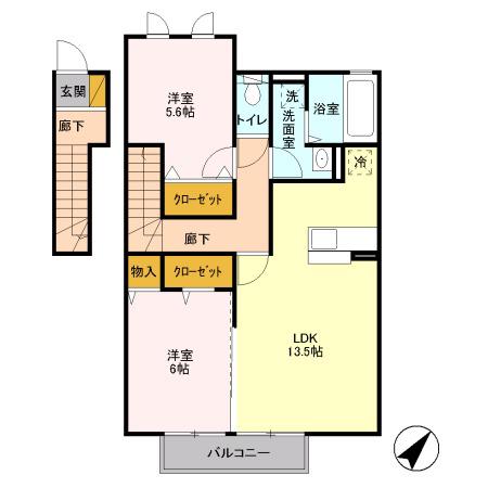 PARKSIDEひたち野(2LDK/2階)の間取り写真