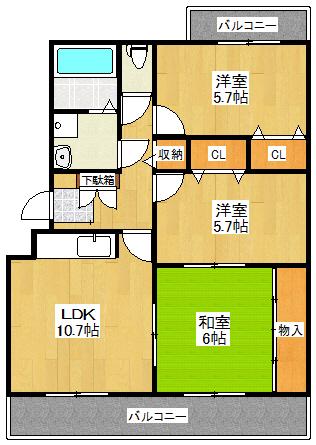 シャンティ(3LDK/1階)の間取り写真