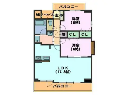 茶屋ヶ坂ライズ(2LDK/11階)の間取り写真