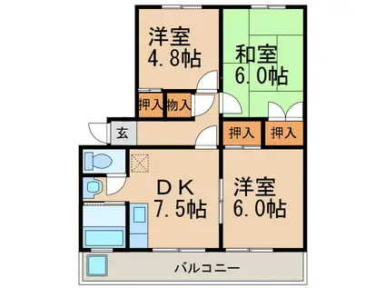 八幡コーポ(3DK/2階)の間取り写真