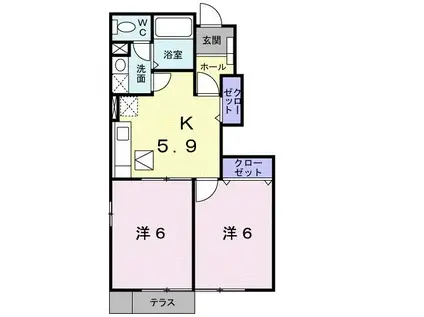 ニュードリームS・KII(2DK/1階)の間取り写真