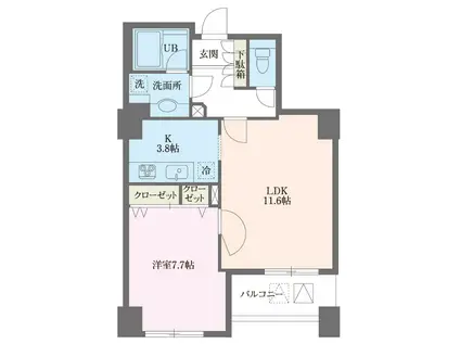 ドゥーエ横浜駅前(1LDK/15階)の間取り写真