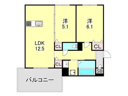 ソレアード魚崎北町(2LDK/2階)の間取り写真