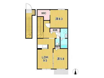 ベルドミールC(2LDK/2階)の間取り写真