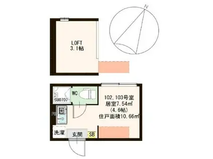 ハーモニーテラス南小岩V(ワンルーム/1階)の間取り写真