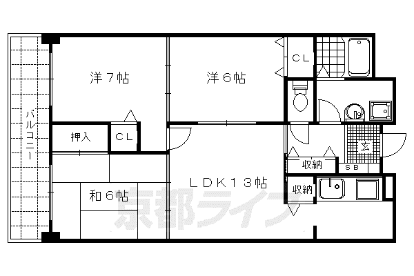 カーセン22(3LDK/5階)の間取り写真