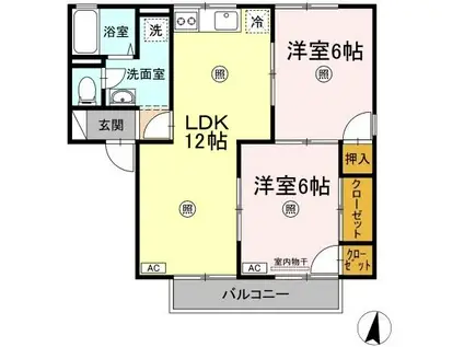 さつきハイツA棟(2LDK/2階)の間取り写真