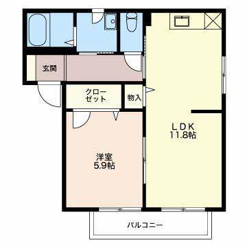 バリュージュ広丘A棟(1LDK/1階)の間取り写真