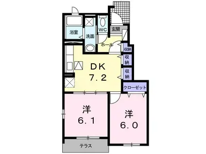 ヴィラ アイリス B棟(2DK/1階)の間取り写真