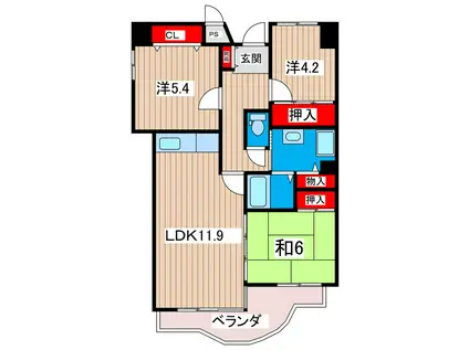 サニーヒル会瀬 1号館(3LDK/2階)の間取り写真