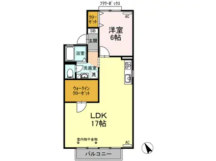 セジュール芝D棟(1LDK/2階)の間取り写真