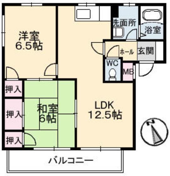 クローカス浜角壱番館(2LDK/2階)の間取り写真