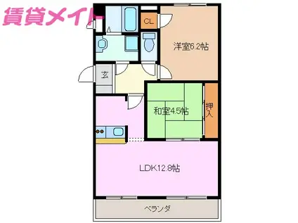 エンタープライズ川越(2LDK/3階)の間取り写真