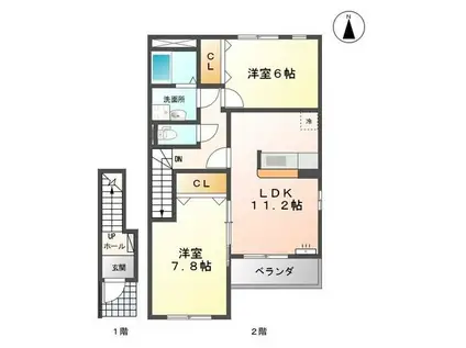 ラ・ナチュール(2LDK/2階)の間取り写真