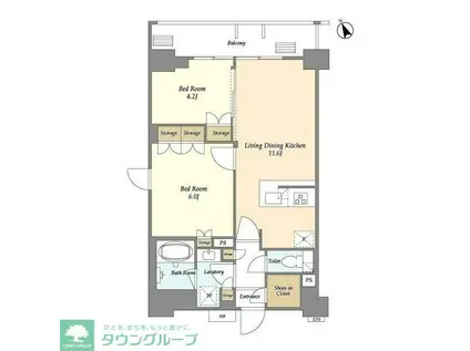 プライムアーバン台東根岸(2LDK/13階)の間取り写真