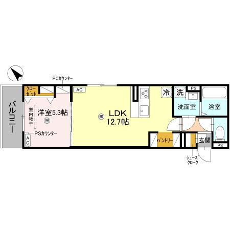 D-ROOM平井A棟(1LDK/3階)の間取り写真