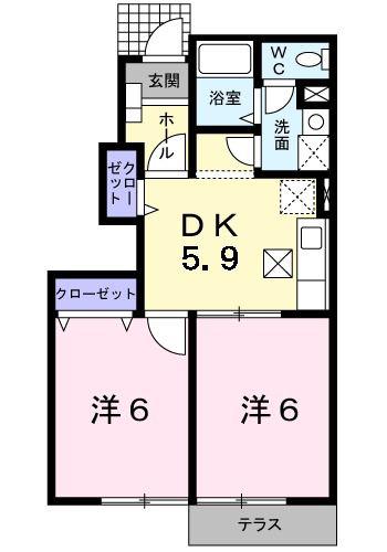 ボナール杁(2DK/1階)の間取り写真
