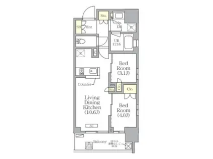 グランエール西日暮里(2LDK/4階)の間取り写真